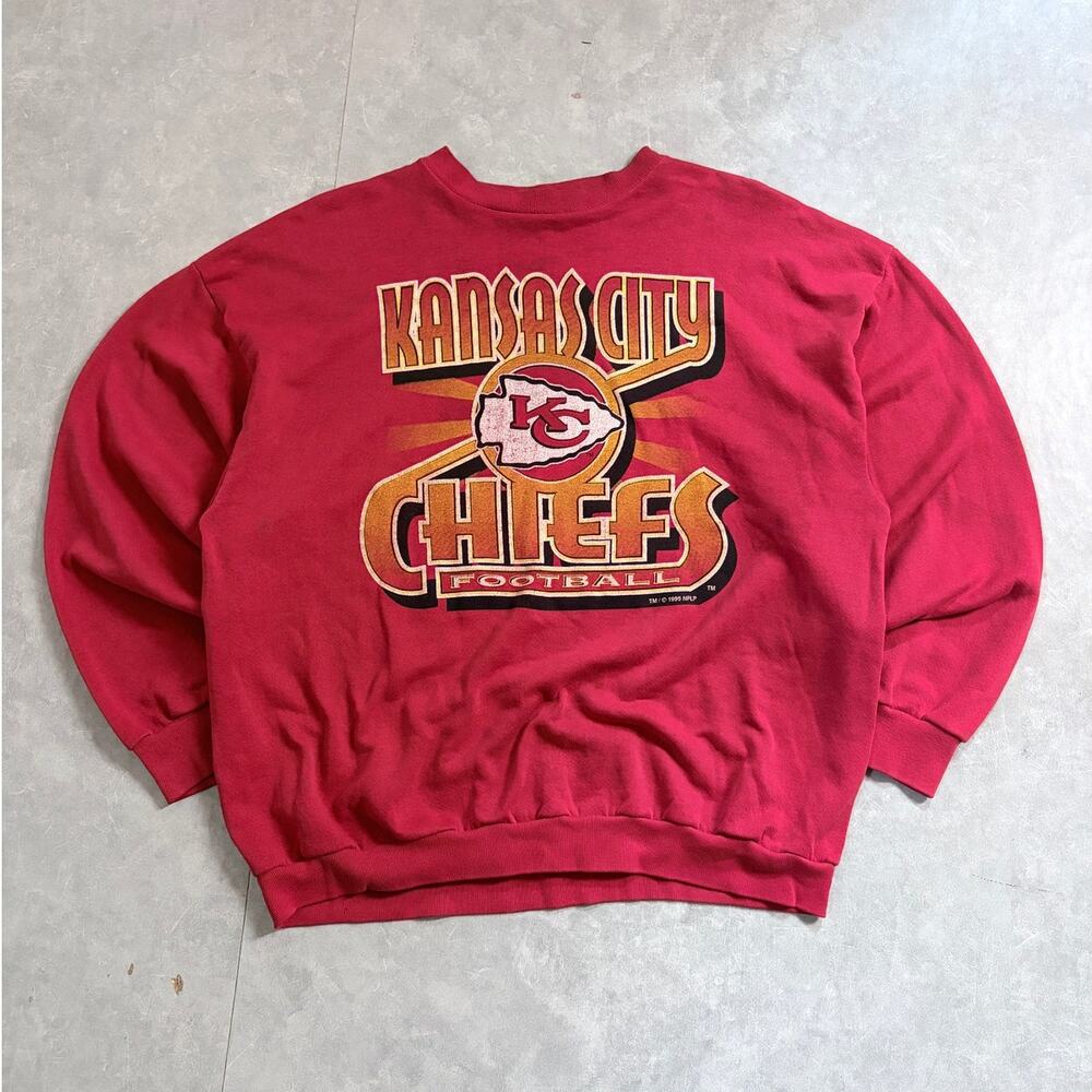 90s Vintage Kansas City Chiefs Logo 7 Red Crewneck -XXL